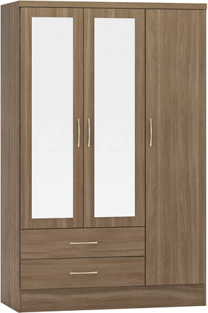 Nevada 3 Door 2 Drawer Mirrored Wardrobe - RUSTIC OAK EFFECT