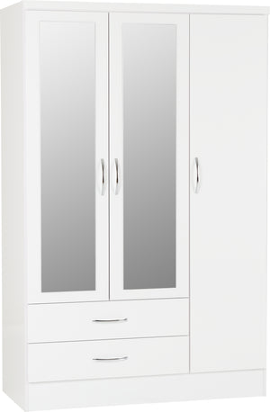 Nevada 3 Door 2 Drawer Mirrored Wardrobe - White Gloss