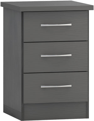 Nevada 3 Drawer Bedside - 3D EFFECT GREY