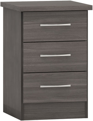 Nevada 3 Drawer Bedside - Black Wood Grain