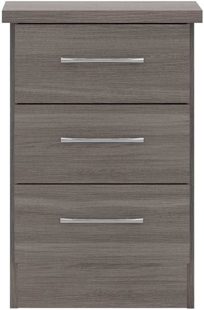 Nevada 3 Drawer Bedside - BLACK WOOD GRAIN
