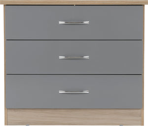 Nevada 3 Drawer Chest - Grey Gloss/Light Oak Effect Veneer