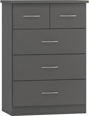Nevada 3+2 Drawer Chest - 3D Effect Grey