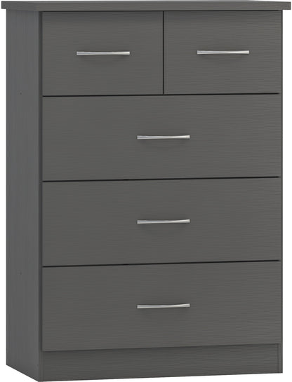 Nevada 3+2 Drawer Chest - 3D Effect Grey