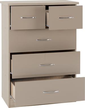 Nevada 3+2 Drawer Chest - OYSTER GLOSS/LIGHT OAK EFFECT VENEER