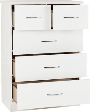 Nevada 3+2 Drawer Chest - WHITE GLOSS
