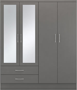 Nevada 4 Door 2 Drawer Mirrored Wardrobe - 3D EFFECT GREY