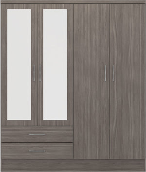 Nevada 4 Door 2 Drawer Mirrored Wardrobe - Black Wood Grain
