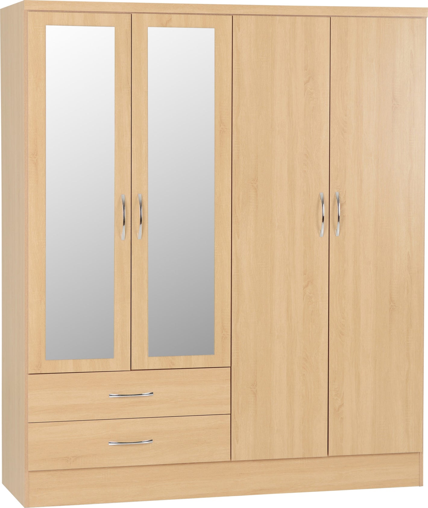 Nevada 4 Door 2 Drawer Mirrored Wardrobe - Sonoma Oak Effect