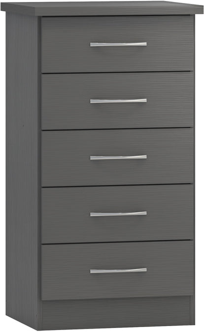 Nevada 5 Drawer Narrow Chest - 3D Effect Grey