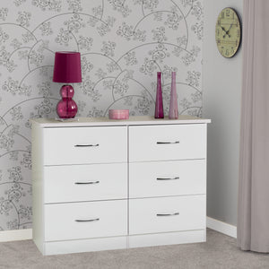 Nevada 6 Drawer Chest - WHITE GLOSS