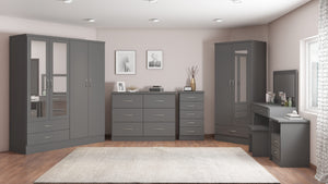 Nevada Mirrored 2 Door 1 Drawer Wardrobe - 3D EFFECT GREY