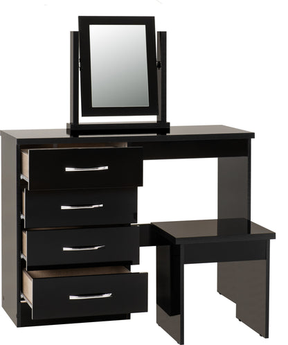 Nevada 4 Drawer Dressing Table Set - BLACK GLOSS