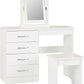Nevada 4 Drawer Dressing Table Set - White Gloss