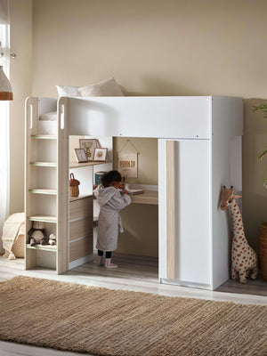 Ocean High Sleeper Bed with Desk - White/Wood Effect