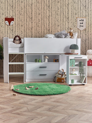 Otis 90cm Single White Midsleeper Cabin Bed with Desk