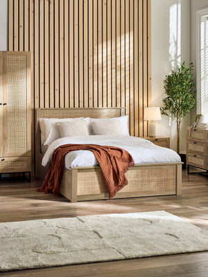 Padstow 150cm King Oak Rattan Effect Lift-up Ottoman Storage Bed