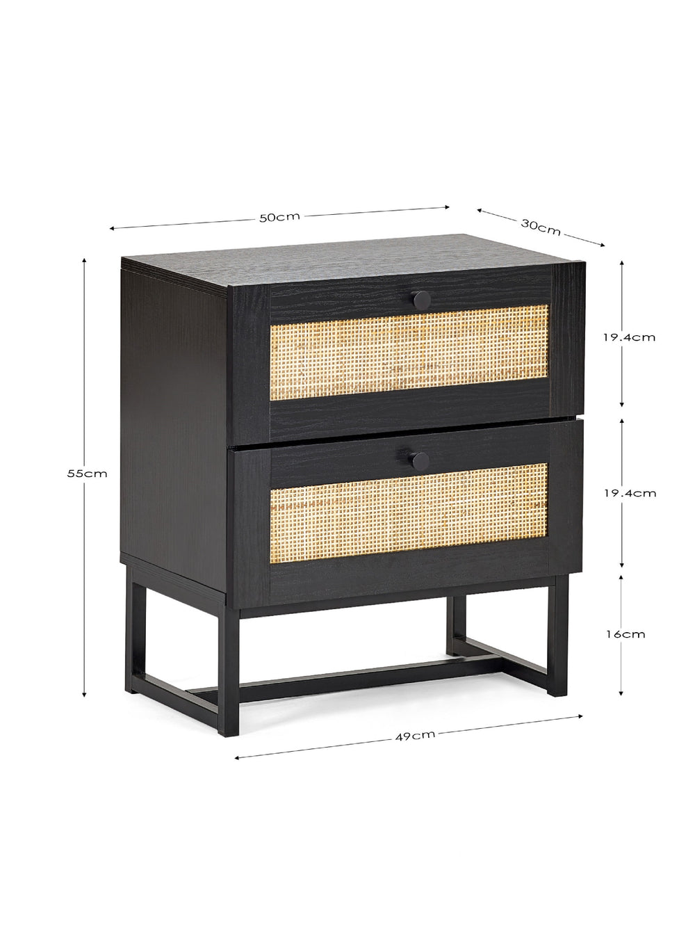 Padstow 2 Drawer Bedside - Black