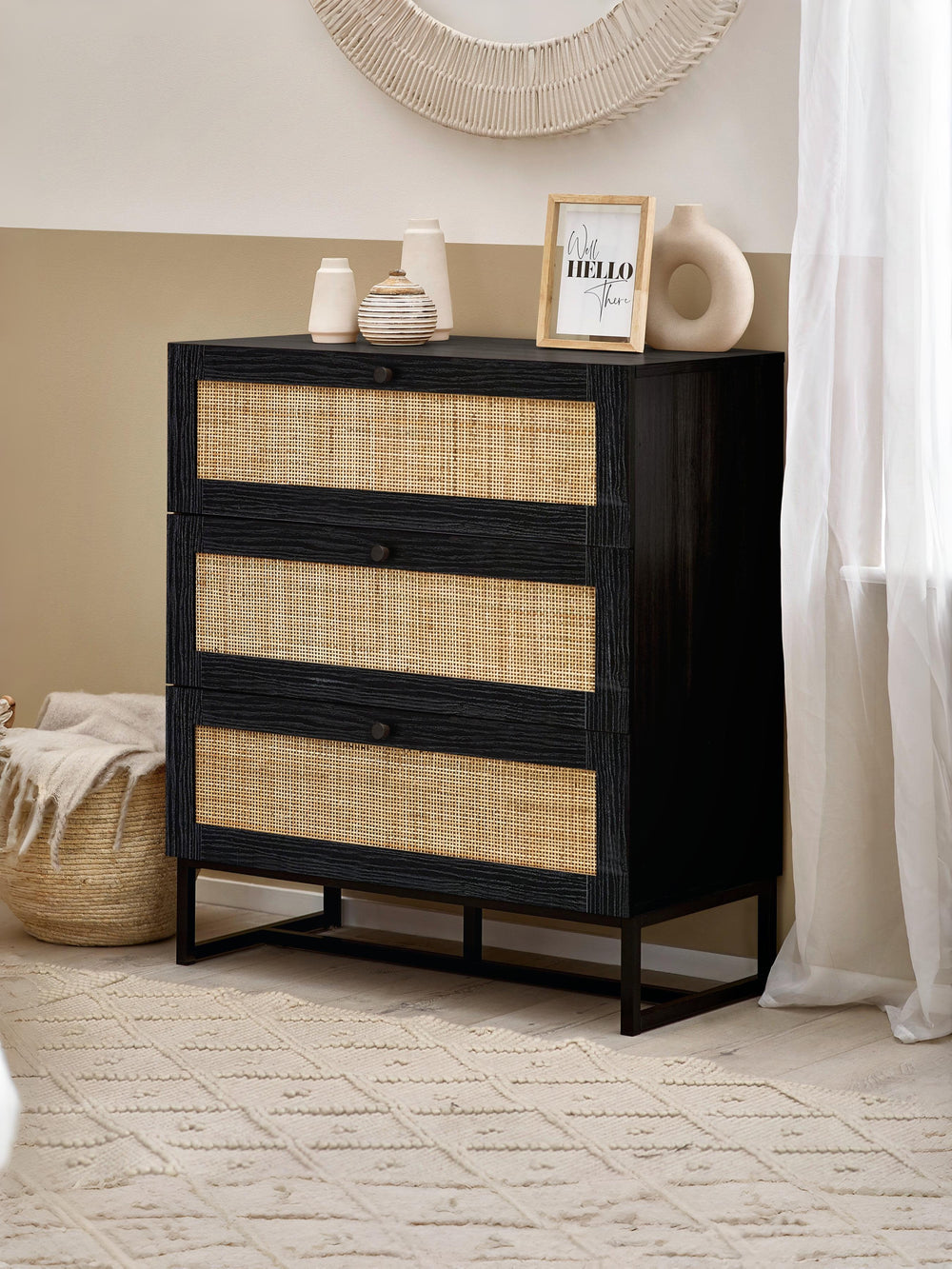 Padstow 3 Drawer Chest - Black