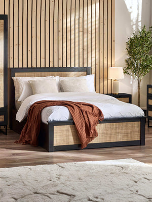 Padstow 135cm Double Black Rattan Effect Lift-up Ottoman Storage Bed