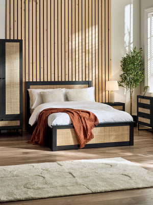 Padstow 150cm King Black Rattan Effect Lift-up Ottoman Storage Bed