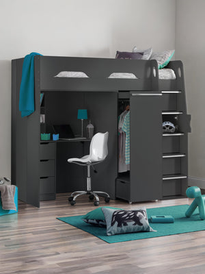 Pegasus 90cm Single Anthracite Black Highsleeper Loft Bed with Desk