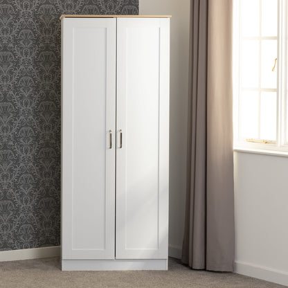 Portland 2 Door Wardrobe - WHITE/OAK EFFECT