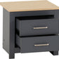Portland 2 Drawer Bedside - GREY/OAK EFFECT