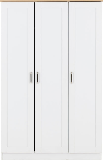 Portland 3 Door Wardrobe - WHITE/OAK EFFECT