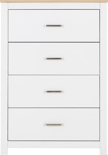 Portland 4 Drawer Chest - WHITE/OAK EFFECT