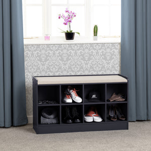 Portland Shoe Bench - Navy Blue/Cream Fabric