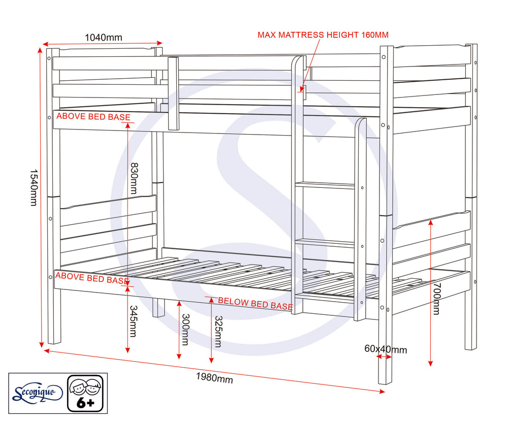 Panama 3' Bunk Bed - WHITE