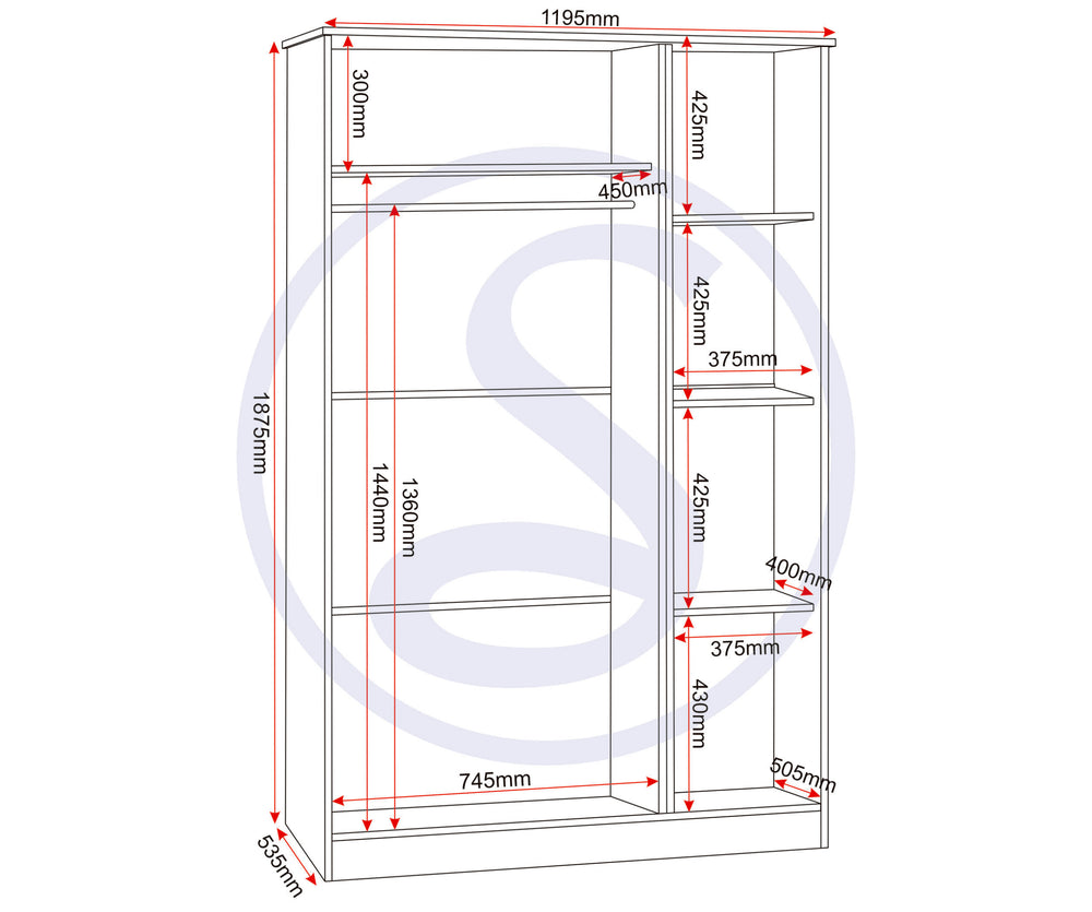 Portland 3 Door Wardrobe - GREY/OAK EFFECT