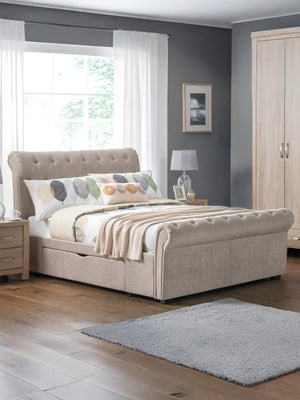 Ravello 150cm King Beige Chenille Storage Bed with 2 Drawers