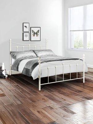 Rebecca 150cm King White Metal Bed