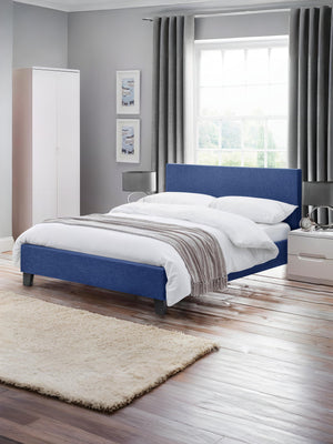 Rialto 135cm Double Dark Blue Linen Style Fabric Bed