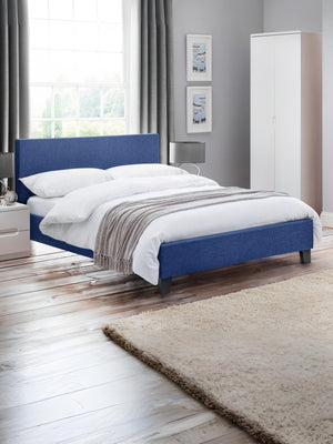 Rialto 150cm King Dark Blue Linen Style Fabric Bed
