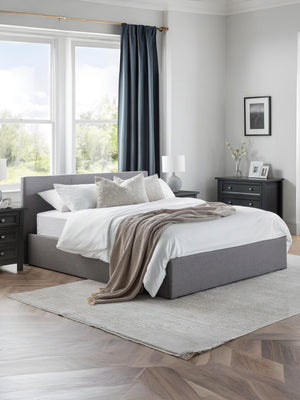 Rialto 135cm Double Light Grey Linen Style Fabric Lift-up Ottoman Storage Bed