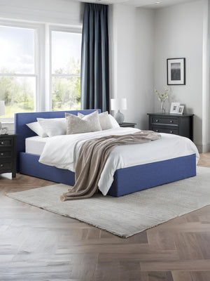 Rialto 135cm Double Dark Blue Linen Style Fabric Lift-up Ottoman Storage Bed