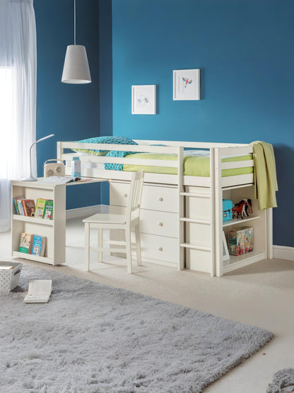 Roxy 90cm Single White Midsleeper Cabin Bed with Desk
