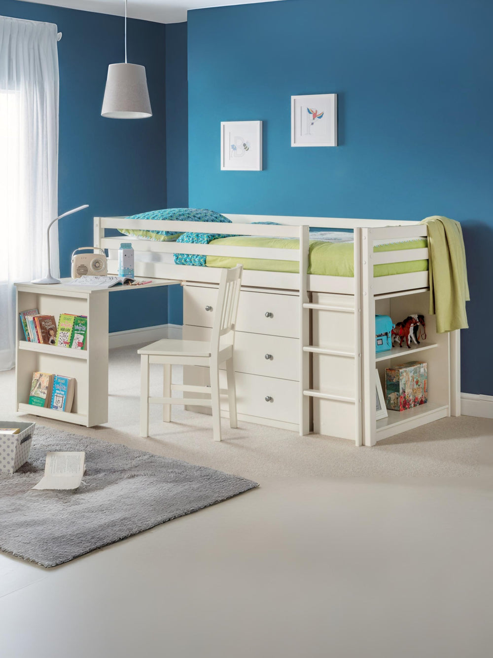 Roxy 90cm Single White Midsleeper Cabin Bed with Desk