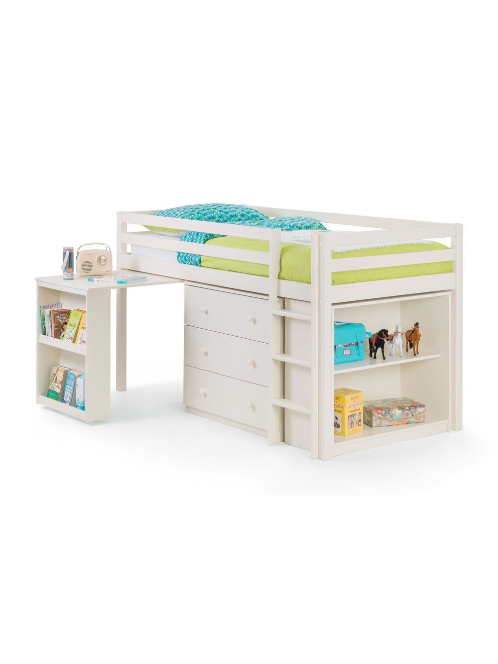 Roxy 90cm Single White Midsleeper Cabin Bed with Desk
