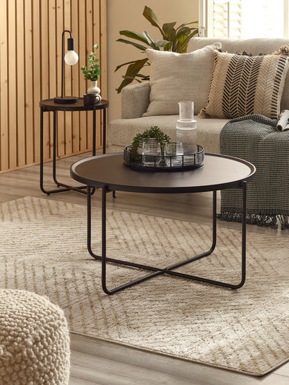 Sagrada Round Black Coffee and Lamp Table Set