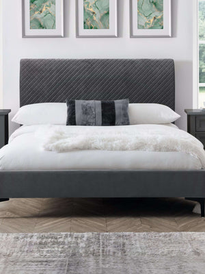 Sanderson 150cm King Grey Velvet Quilted Headboard Bed