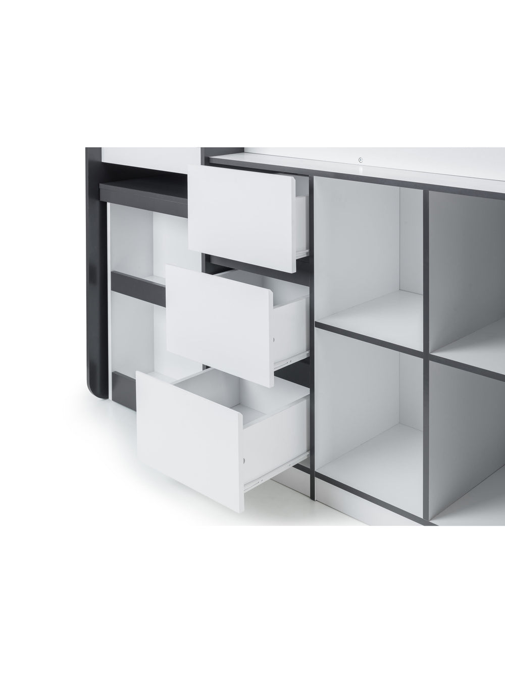 Saturn 90cm Single Black and White Midsleeper Cabin Bed with Desk