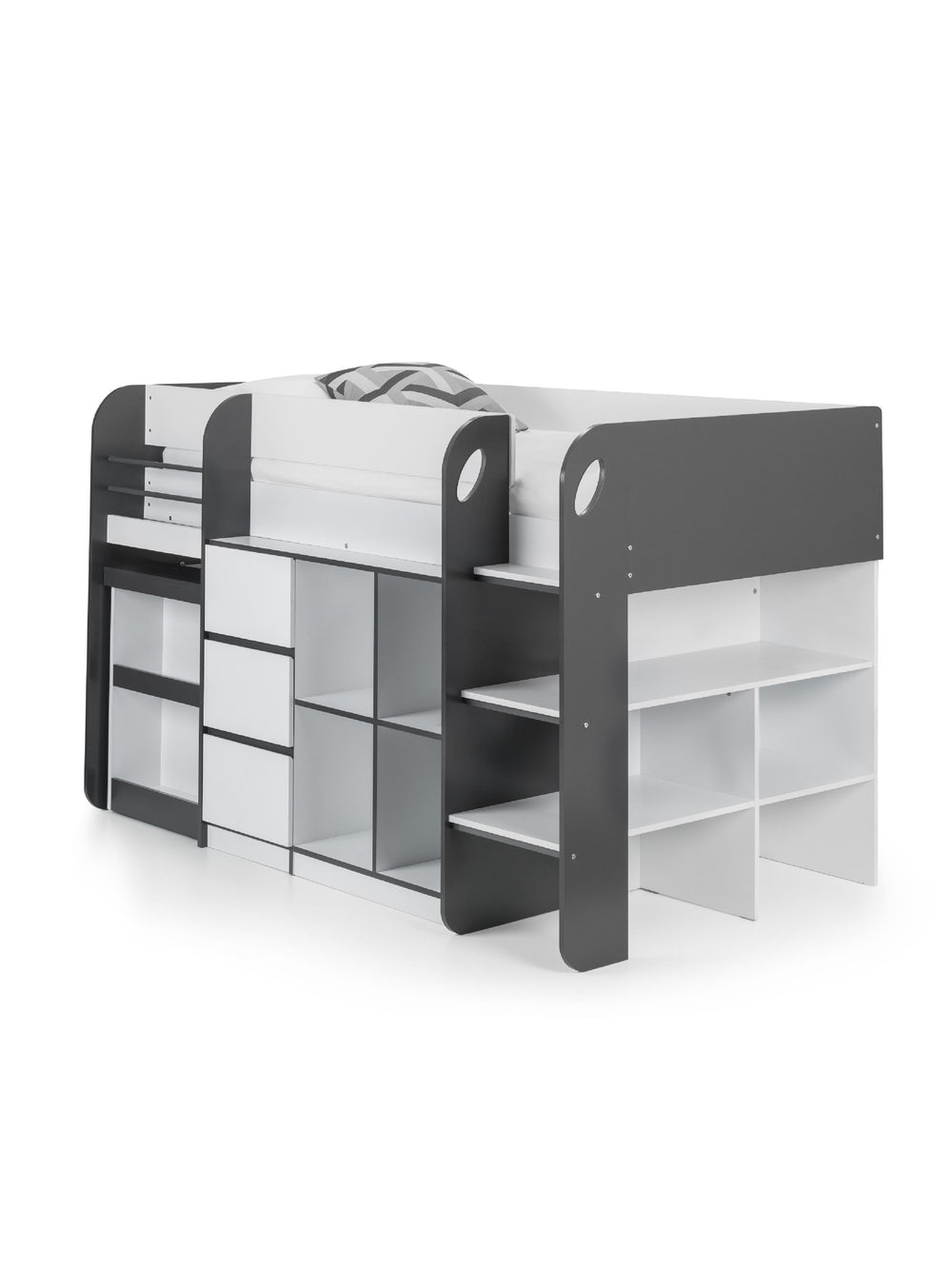 Saturn 90cm Single Black and White Midsleeper Cabin Bed with Desk