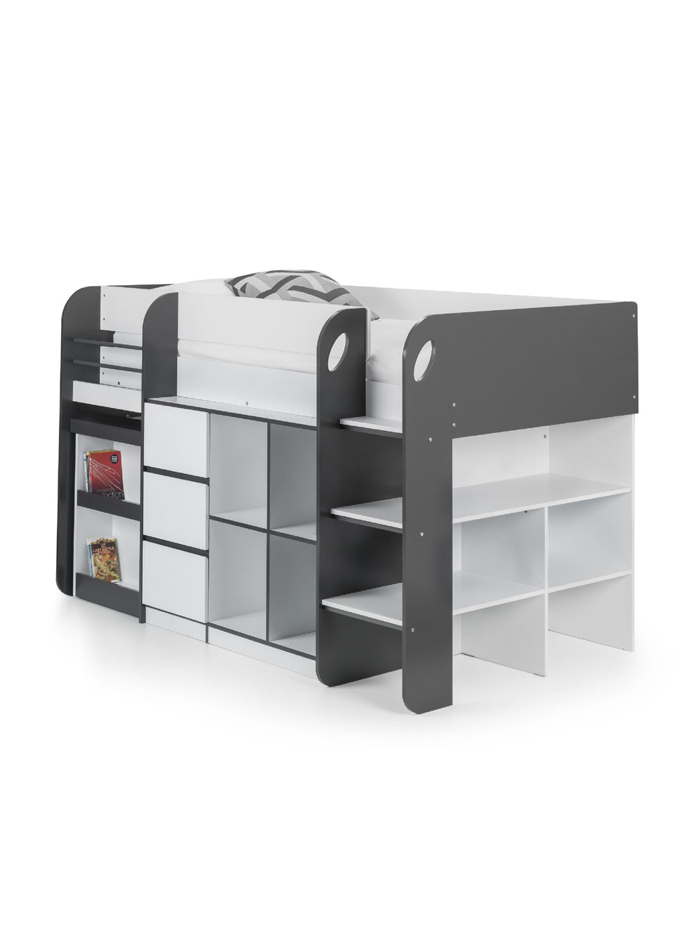 Saturn 90cm Single Black and White Midsleeper Cabin Bed with Desk
