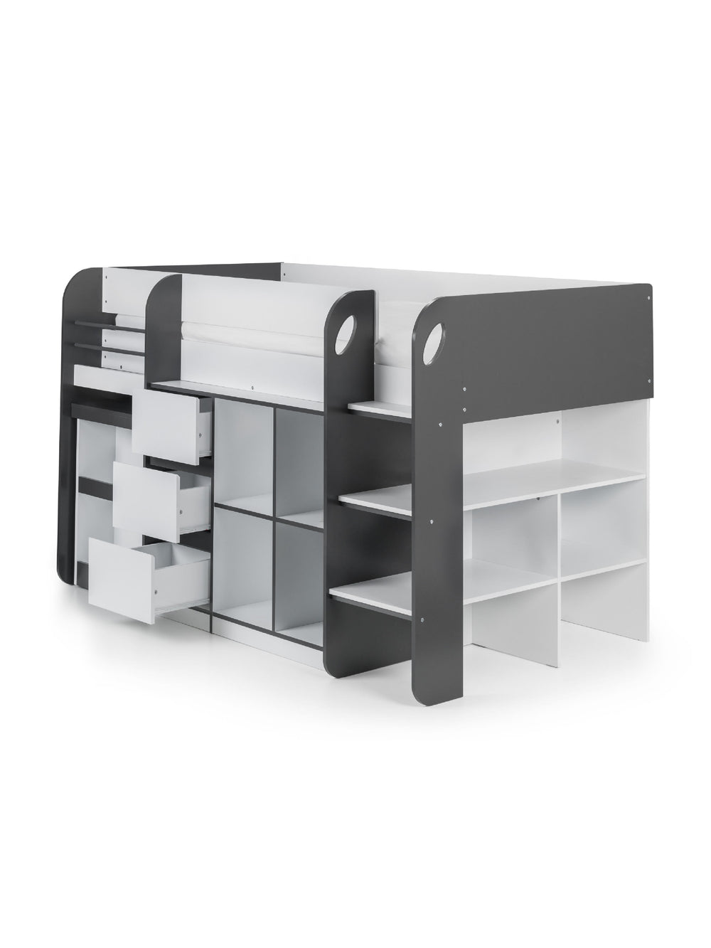 Saturn 90cm Single Black and White Midsleeper Cabin Bed with Desk