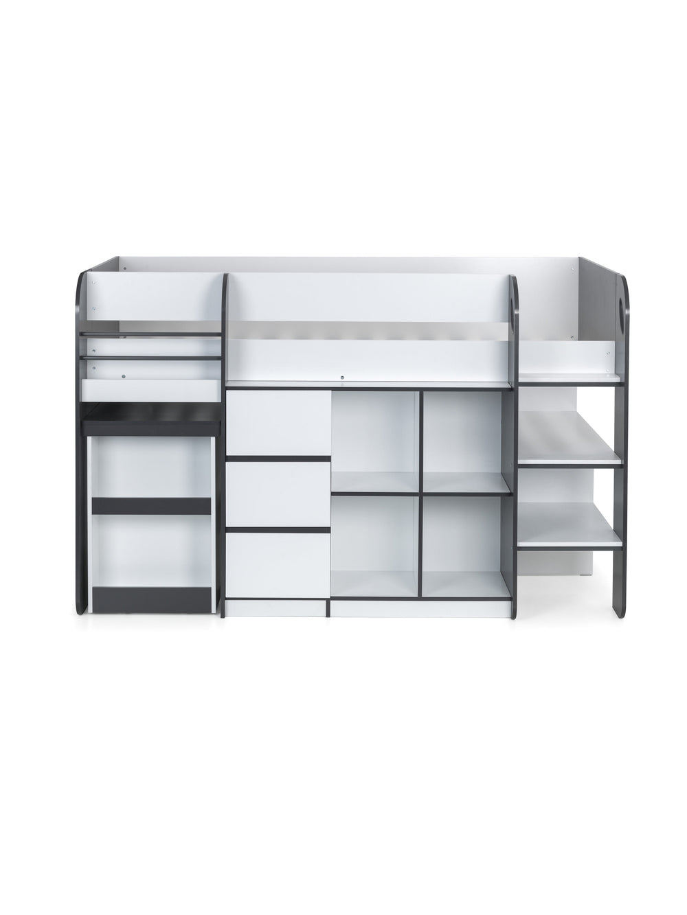 Saturn 90cm Single Black and White Midsleeper Cabin Bed with Desk