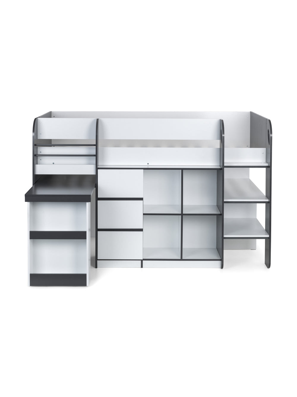 Saturn 90cm Single Black and White Midsleeper Cabin Bed with Desk